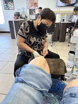 Susan Doing a full massage and pedicure.