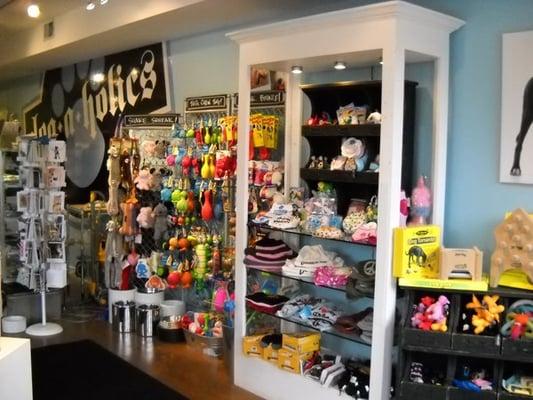 Dog-a-holics has a large selection of toys to keep your smart pooch mentally stimulated or keep your pooch chewing for hours!