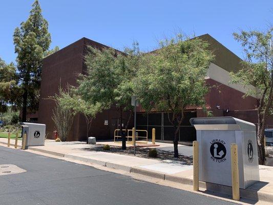 The book return is on the east side of the building.