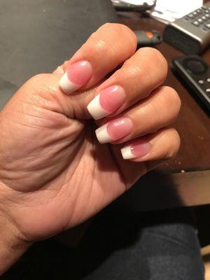 Pink & white solar nails with the ballerina/coffin style