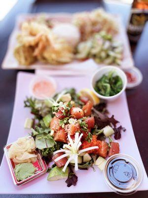 Poke salad with salmon and tuna sashimi