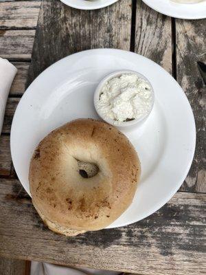 Plain bagel with cream cheese.