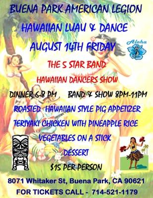 This event is August 14th ! come on down for a taste of the Hawaiian islands!!!