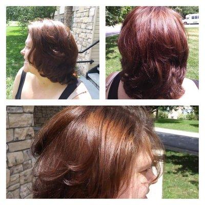 A GORGEOUS multidimensional color using Wella. The golds and reds are fire!