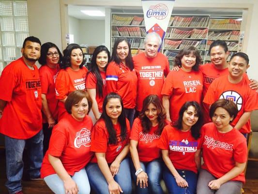 Our Staff are getting ready for CLIPPERS playoff game.