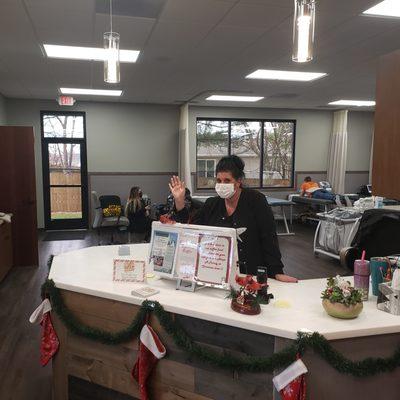 Cindy at Therapy Reception Desk