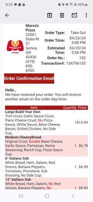 My order on the app