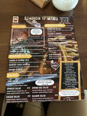 Front of the menu