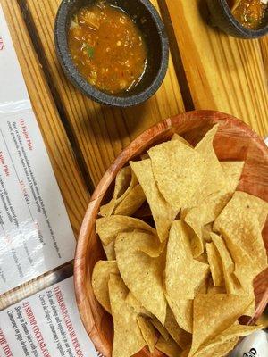 Warm salsa and fresh chips