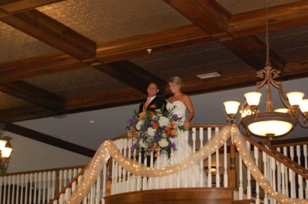 Balcony with stairs to banquet room makes a great entrance for the couple!