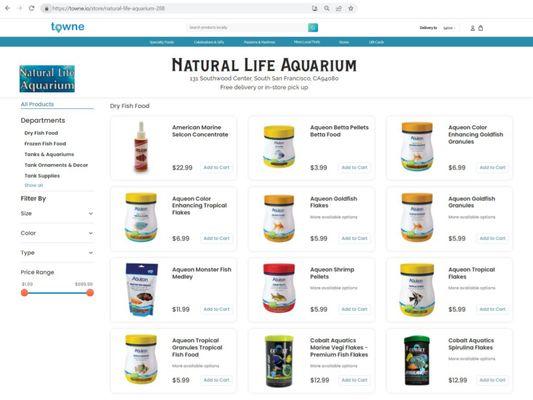 Natural Life Aquarium products are now available online with free next-day local delivery (or same-day for a fee) at www.towne.io