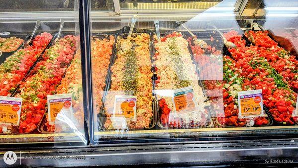 Delicious poke selections on a Saturday morning @ Foodland, Kea'au.