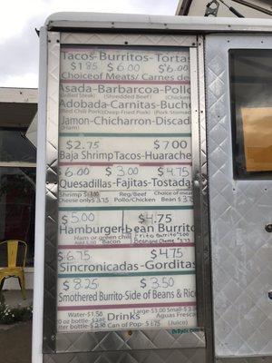 Picture of menu taken on July 25, 2020.