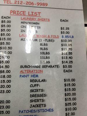 Price for wash and fold