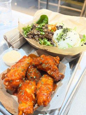 Korean Buffalo Wings (5 pcs) and Short Rib Rice Bowl Combo