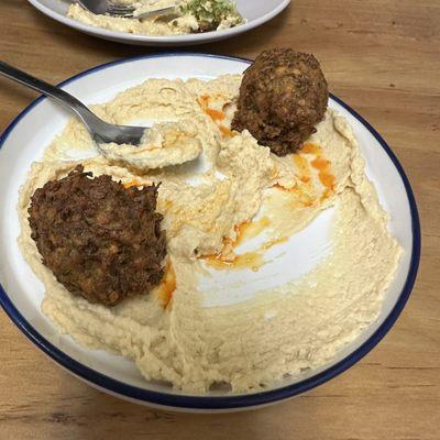 The best falafel abd hummus. (There were 4 pieces of falafel but we each ate one before we remembered to take a pic.