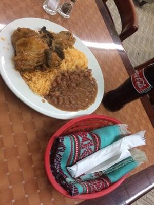 Mushroom Chicken, rice and beans.. Very good, and filling