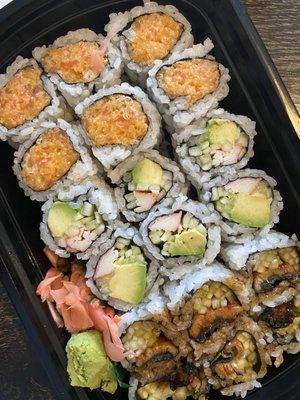 Spicy Salmon Roll, California Roll, Eel Cucumber Roll