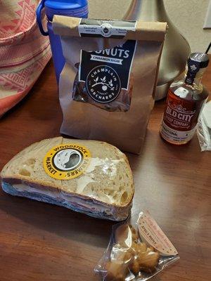 Chicken salad sandwich, local cider donuts, maple souvenirs