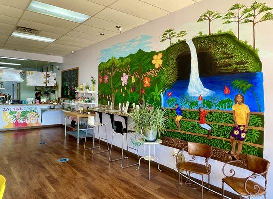 Enjoy lively hand-painted wall murals.