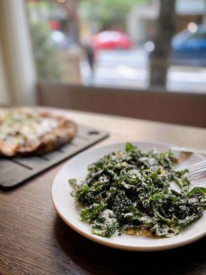 Marinated Lacinato Kale, Parmesan, Calabrian Chilies, Pine Nuts (half eaten)