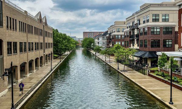 Indiana Central Canal and Fresco Cafe near where you check in and board