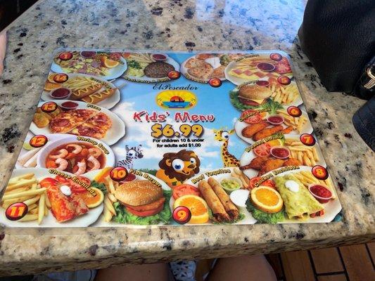 Kids menu