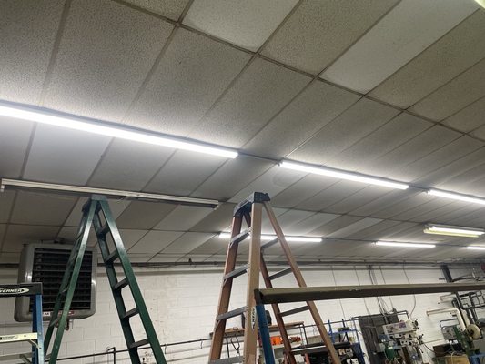 Installed strips lights in a wear house.