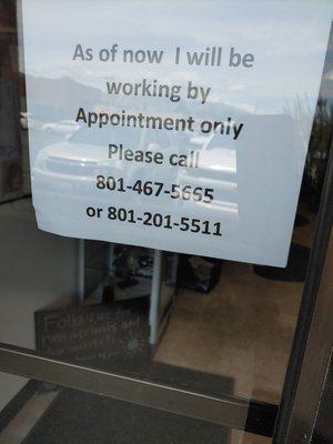 New hours by appointment only