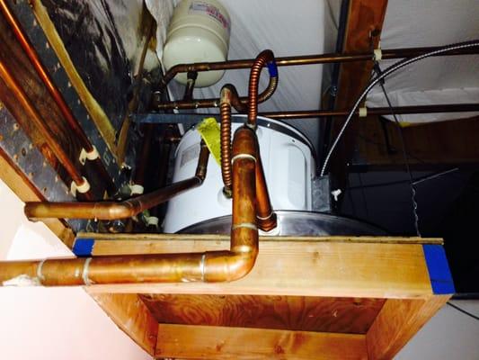 Water heater installation for commercial building in the ceiling