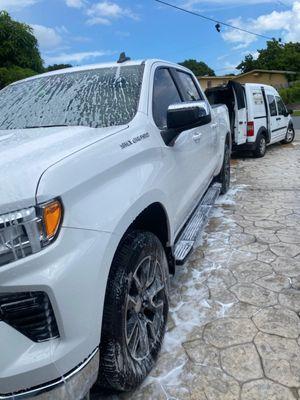 Professional mobile detailing for your Silverado! Tough vehicles deserve precise care. #MobileDetailing #TruckWashNearMe #CarDetailing