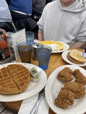 Chicken and waffles  Corned beef hash with rye bread