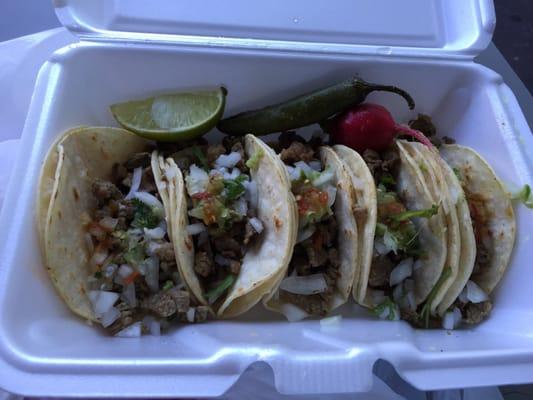 5 asada tacos $4.90