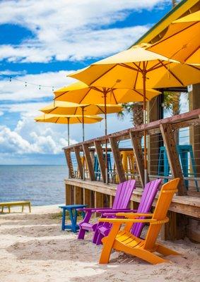 Umbrellas over looking Choctwhatchee Bay view