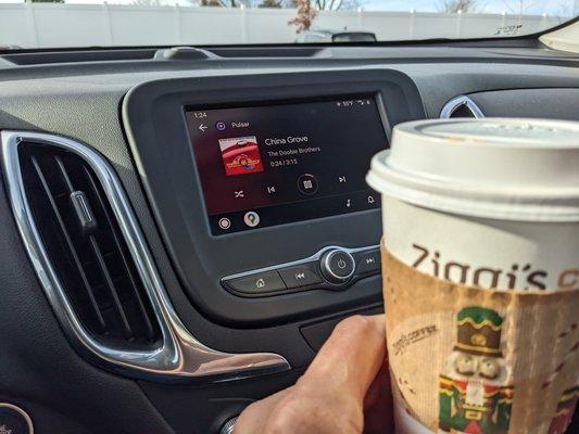 Enjoying my Ziggi's coffee with a great road song.