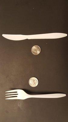 I suggest the owner upgrade their plastic utensils from the current kiddie play set!