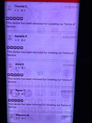 All 5 star reviews removed by yelp.??