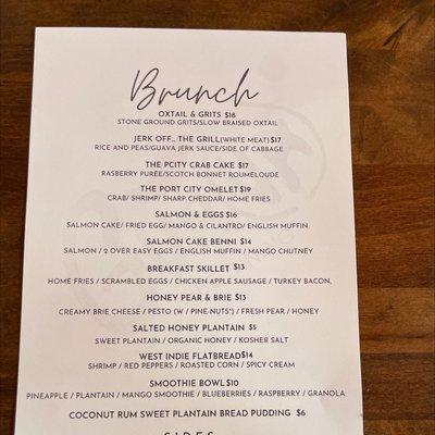 Brunch menu