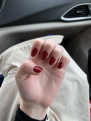 Basic Manicure. OPI Red color. Beautiful technique and even laying of the polish.