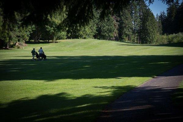 Walking down the second fairway at Meadowmeer Golf & Country Club.