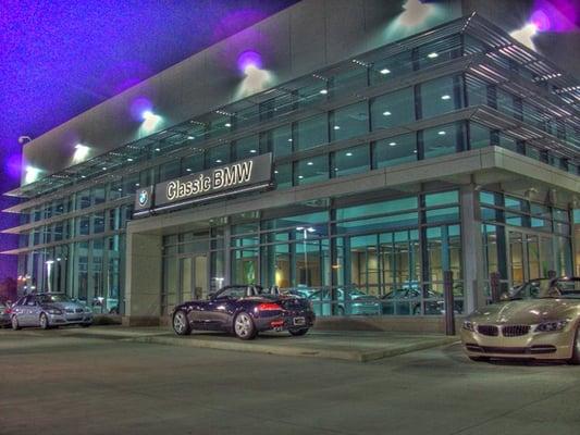 Exterior night shot of Classic BMW