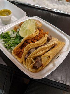 Pastor and lengua tacos