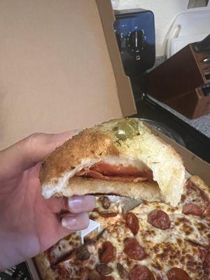 Inside a pizza roll bite. Pepperoni. Mozzarella. Jalapeño. Sooo good