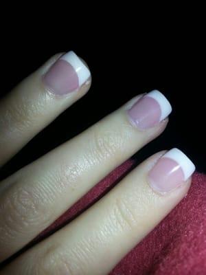 Pink and white acrylic on my own nails $40