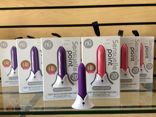 We carry the Sensuelle line of toys. They are extremely powerful, multi functional, and rechargeable.