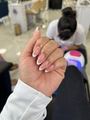 Almond French Tip Russian Manicure