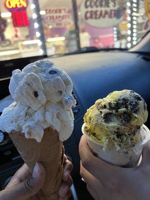 Left: cookie dough (top) &  Banana pudding Right: Banana Peanut Butter Moose Tracks & Brown Butter Bourbon Truffle