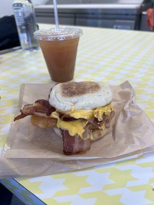 Bacon egg and cheese on an English muffin