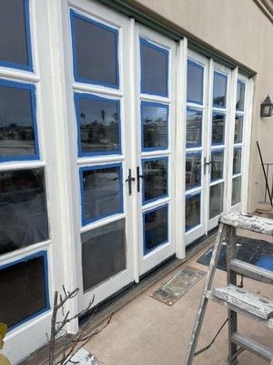 French doors sanded patched and primed