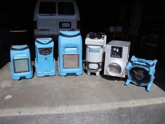 HEPA filtered air scrubbers. Dehumidifiers. Air movers.